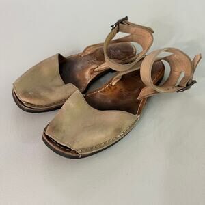 PONS Avarca Menorca Tan Leather Sandals Women's‎ Size 6 Peep Toe Strap